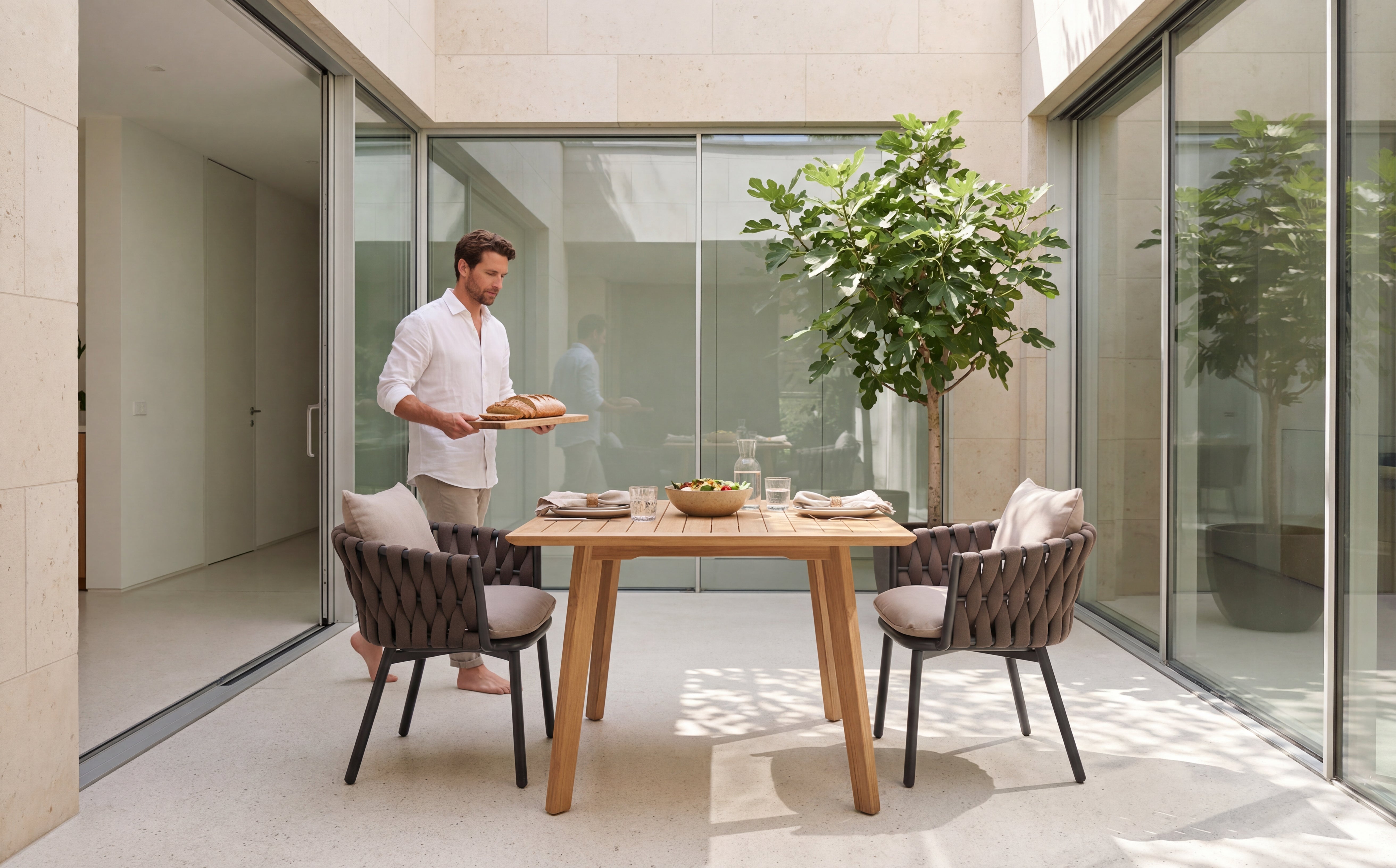 Provence Dining Sessel, anthrazit, Rope taupe inkl. Kissensatz