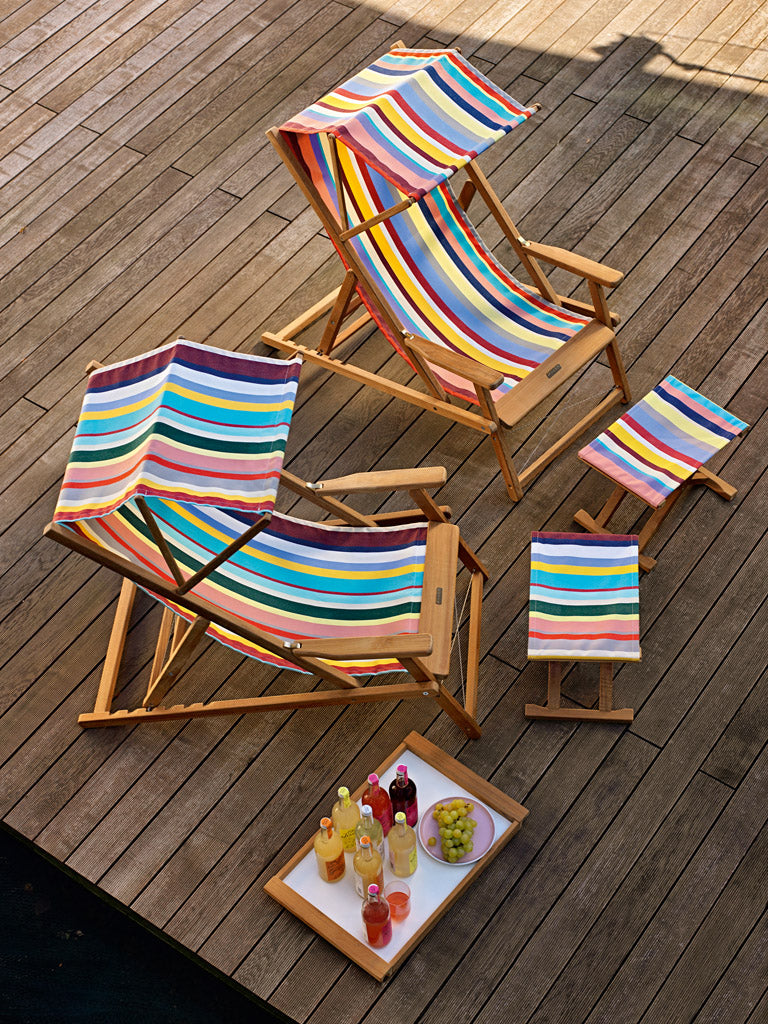 Cabin Deluxe Liegestuhl Teak / Acryl grau-weiß