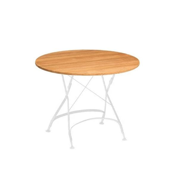 CLASSIC Tisch Ø 110 cm, Eisen weiß Platte Teakholz