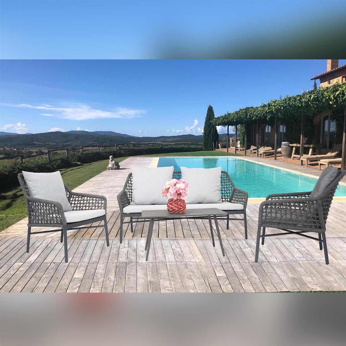 Faro ROPE Lounge Sessel, Alu anthrazit, Rope honey