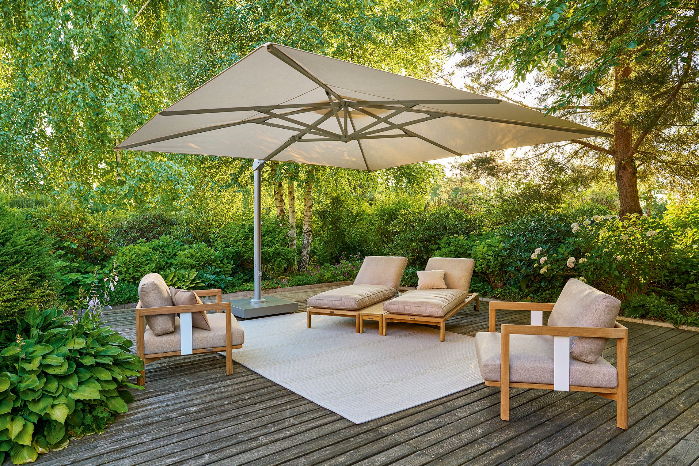 Freiarm Schirm 300 x 300 cm Gestell grau mit Acryl grau