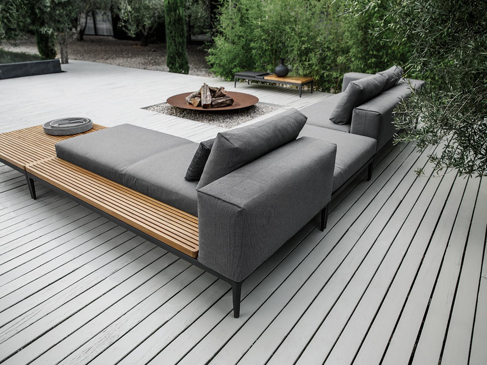 GRID Lounge Meteor/Teak inkl. Kissen blend sand