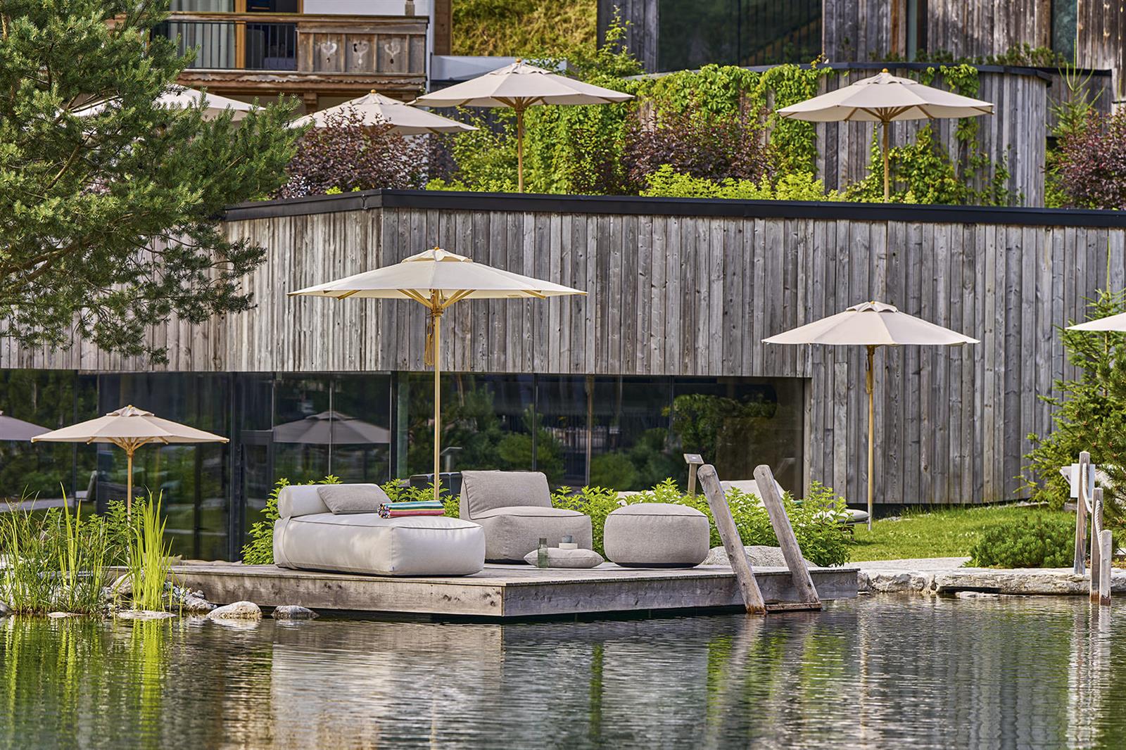 Klassiker Schirm Ø 350 mit Flaschenzug in natur