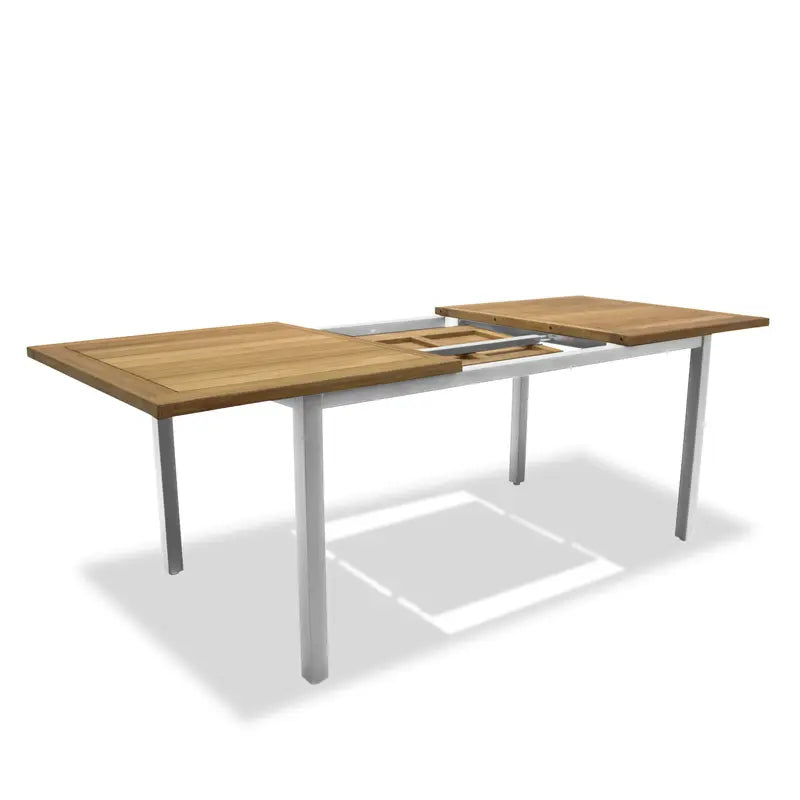 MANCHESTER Ausziehtisch Edelstahl mit Teak 160/220x90