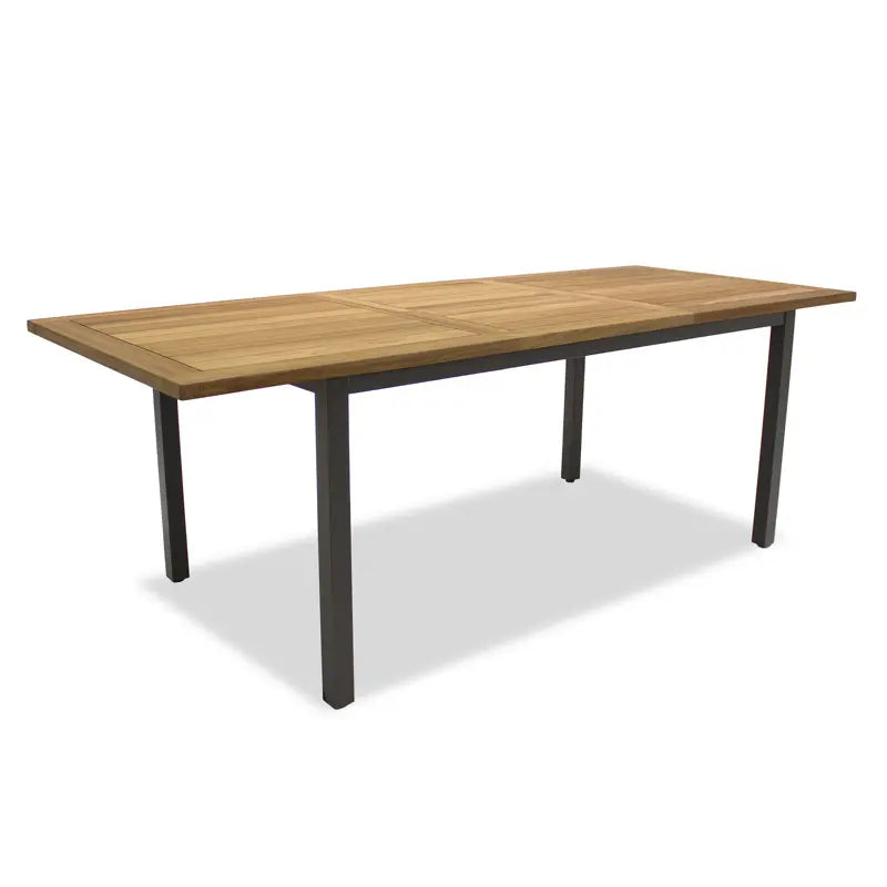 MANCHESTER Ausziehtisch Edelstahl anthrazit mit Teak 160/220x90