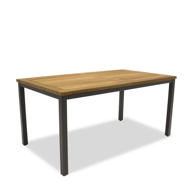 MANCHESTER Ausziehtisch Edelstahl anthrazit mit Teak 160/220x100
