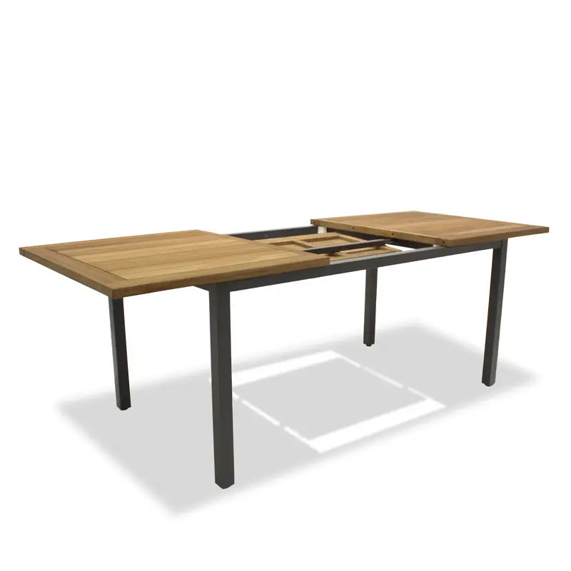 MANCHESTER Ausziehtisch Edelstahl anthrazit mit Teak 160/220x90