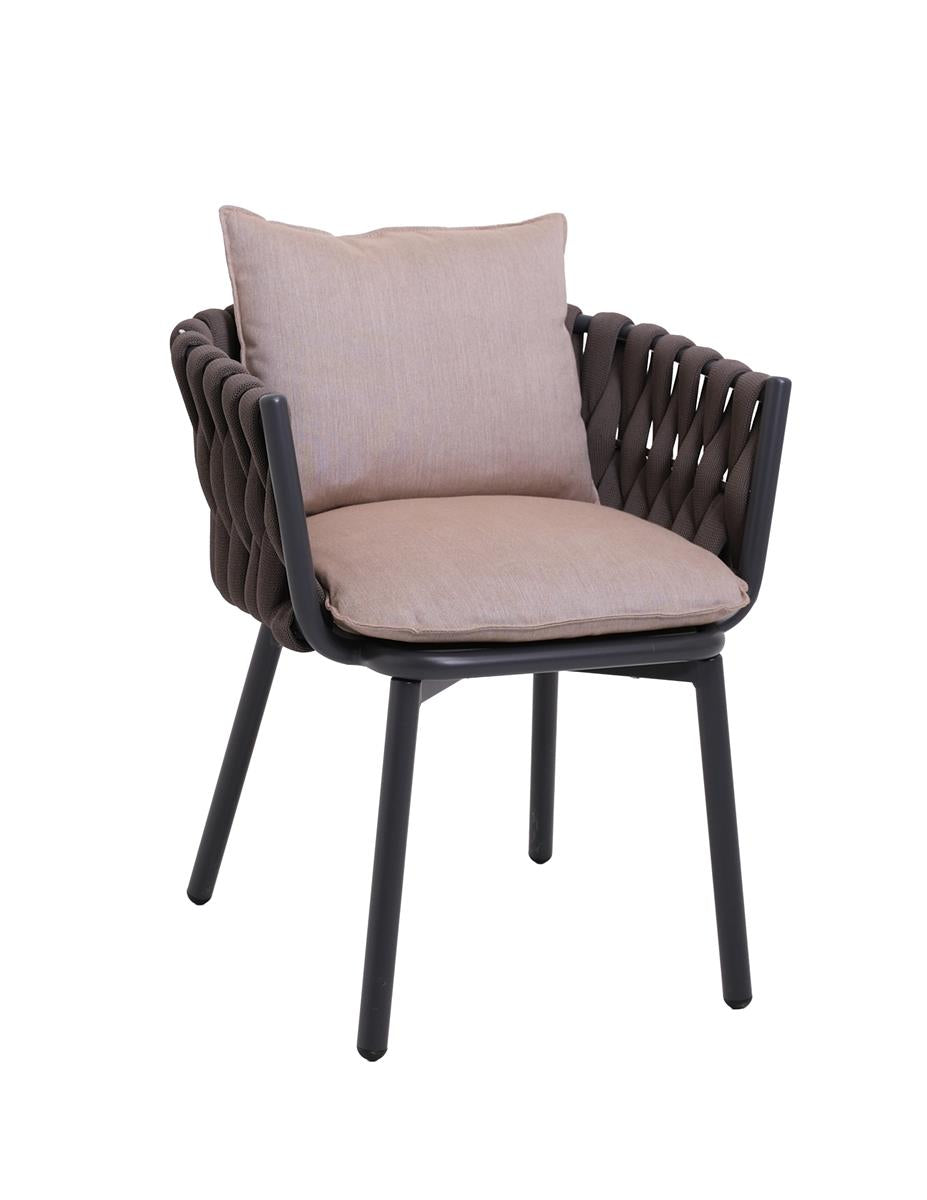 Provence Dining Sessel, anthrazit, Rope taupe inkl. Kissensatz