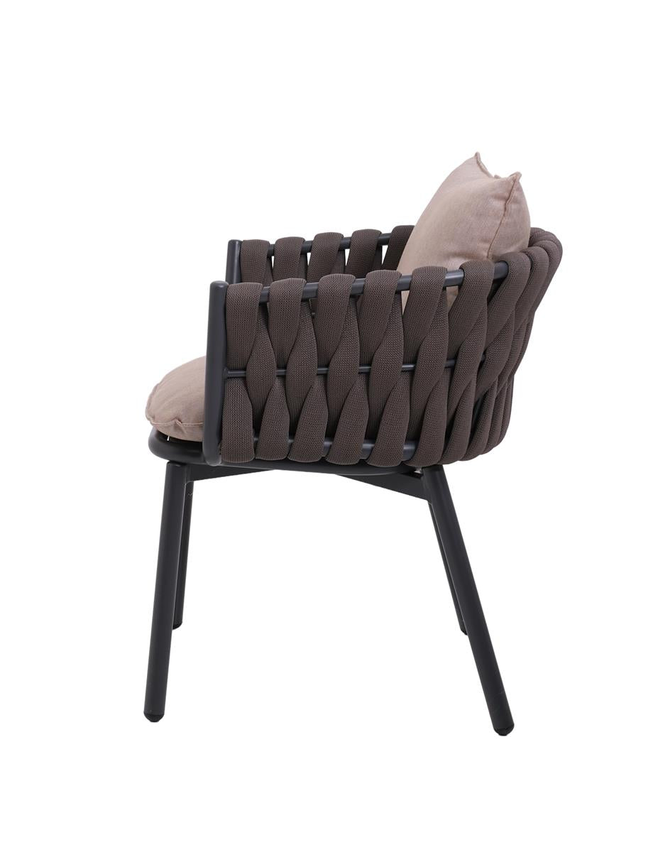 Provence Dining Sessel, anthrazit, Rope taupe inkl. Kissensatz