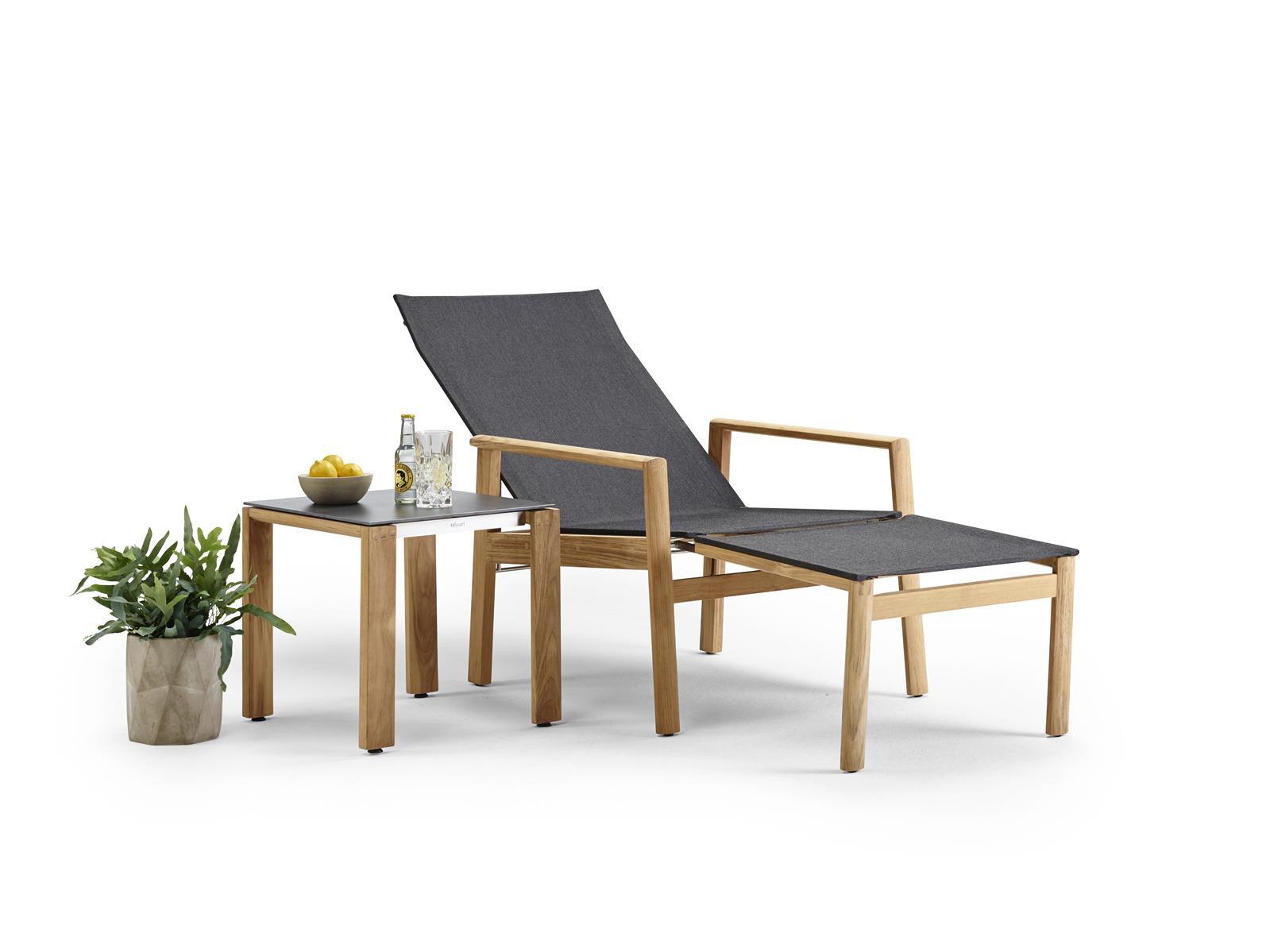 Safari Deckchair Teak softex coal