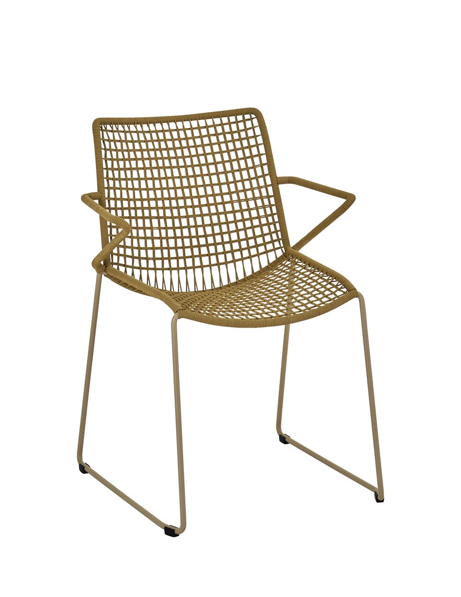 SLOPE Sessel Gestell perlbeige mit Kordelgeflecht sand