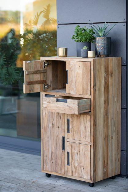 Verdin Schrank Teak recycelt 5 Türen, 2 Schübe 60 x 45 x 110 cm