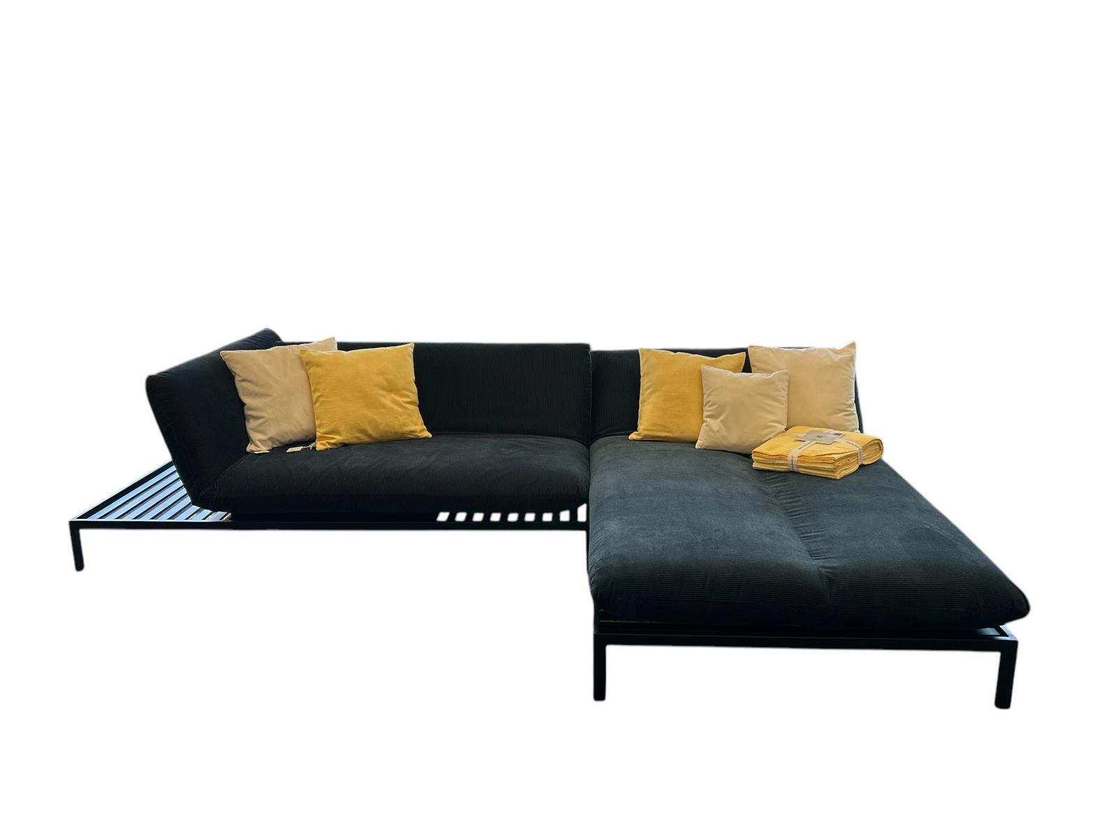 KAYA Loungesofa Metall schwarz beschichtet / charmelle Lounge Stahlblau