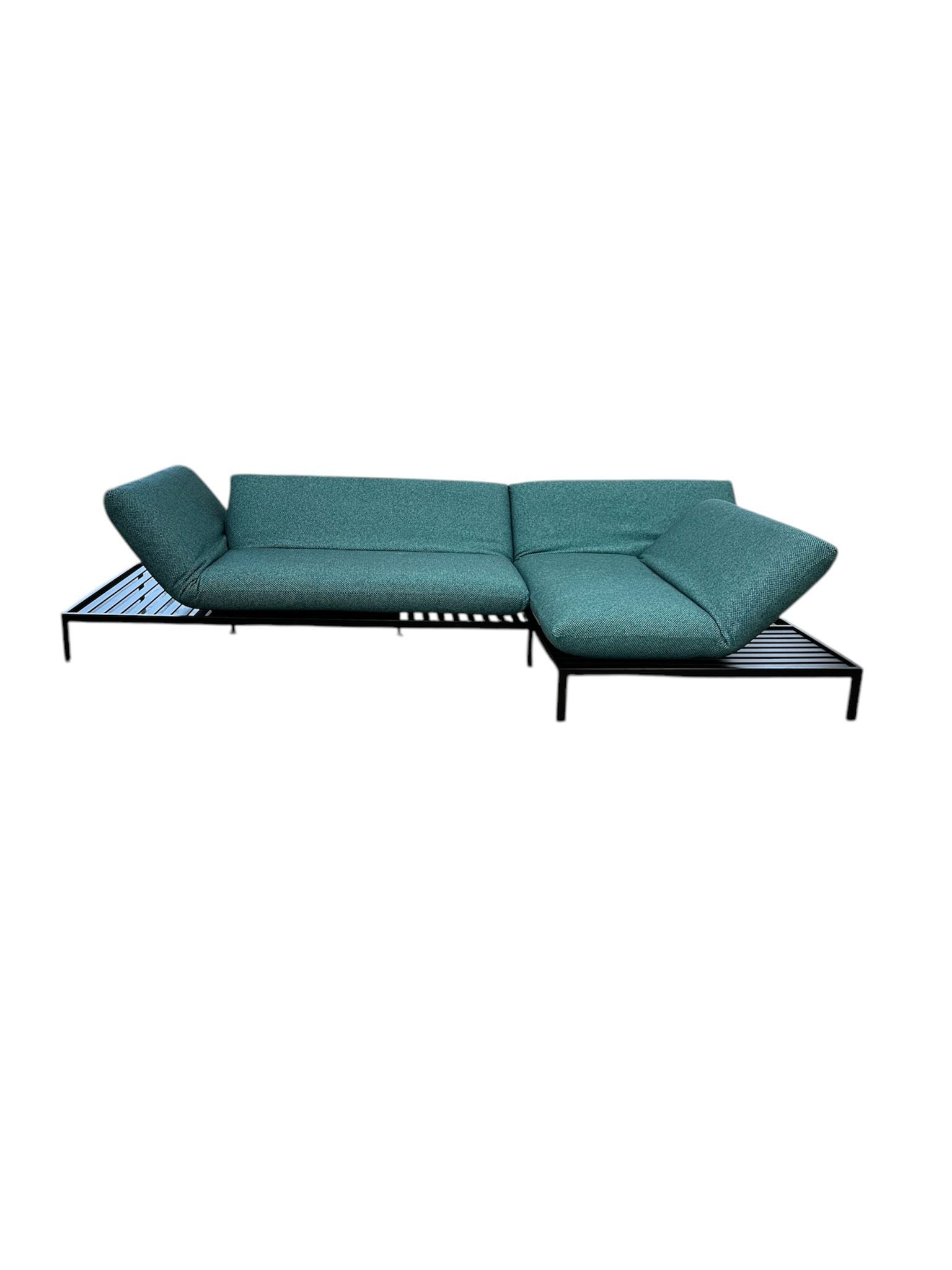 KAYA Loungesofa Metall schwarz beschichtet / Barbados Lagoon türkis