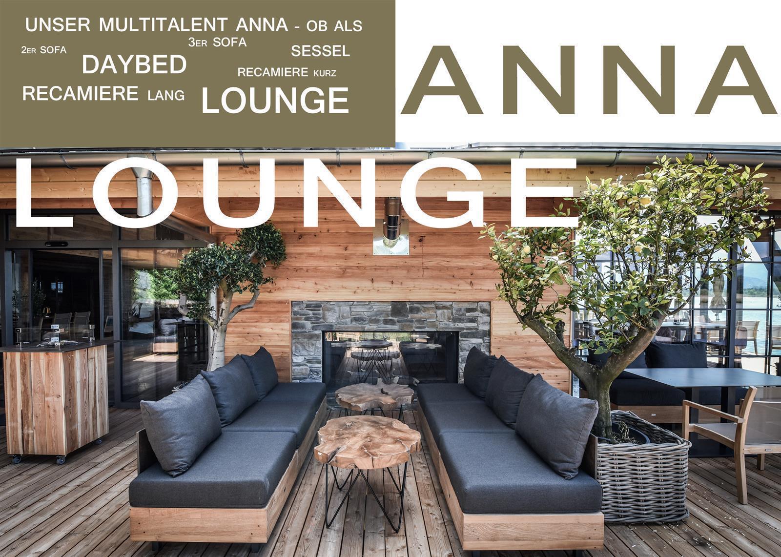 Anna 3er Sofa- rec.Teakholz 200x80 inkl. Premium Kissen nature grey