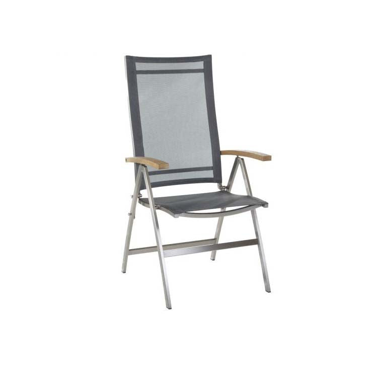 Venedig Hochlehner Edelstahl/Sling-Schwarz/Silber / Teakarm