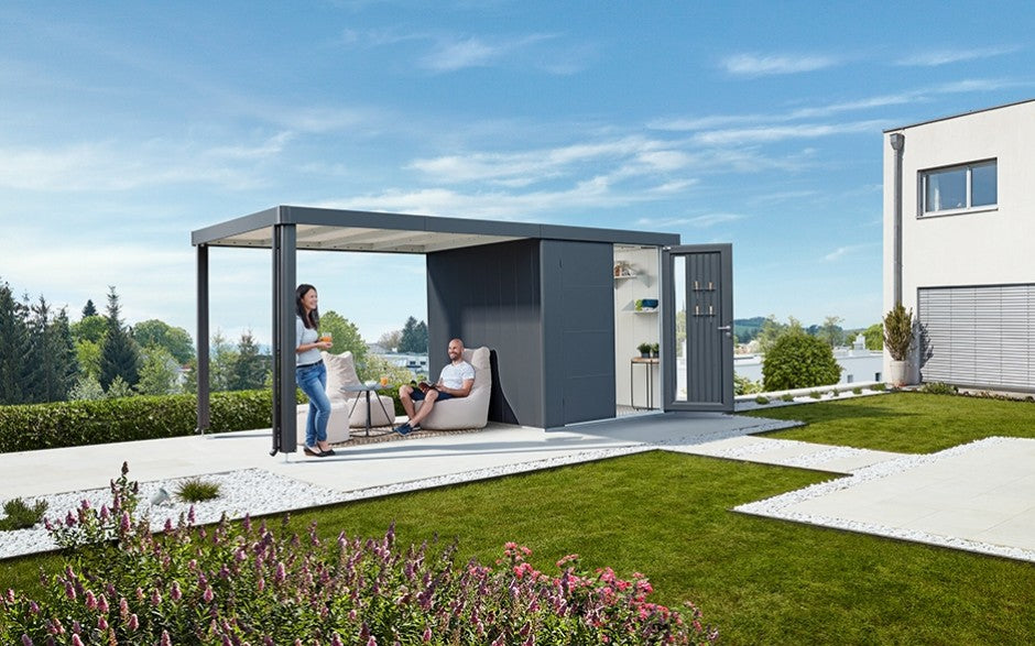 Neo Gerätehaus Gr. 2B dunkelgrau metallic 236 x 236 x 222 cm mit Doppeltür