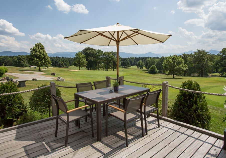 Montreal Tisch Aluminium taupe mit HPL