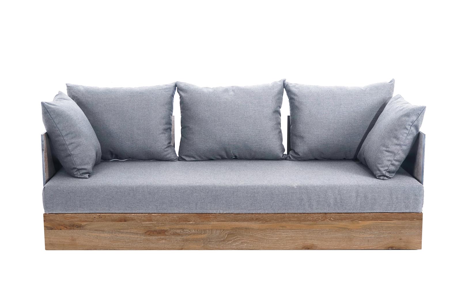 Anna 3er Sofa- rec.Teakholz 200x80 inkl. Premium Kissen nature grey