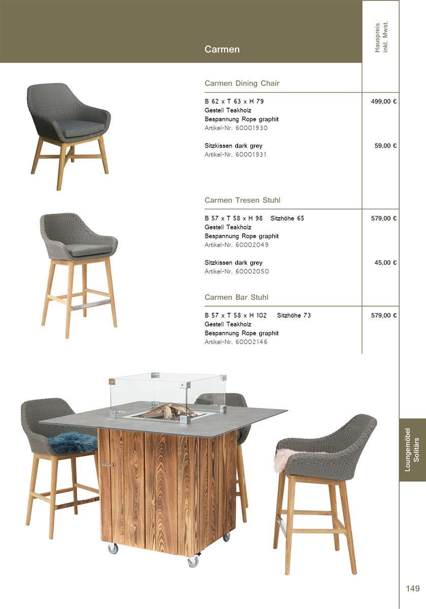 Carmen Tresenstuhl Teak/Rope inkl. Kissen