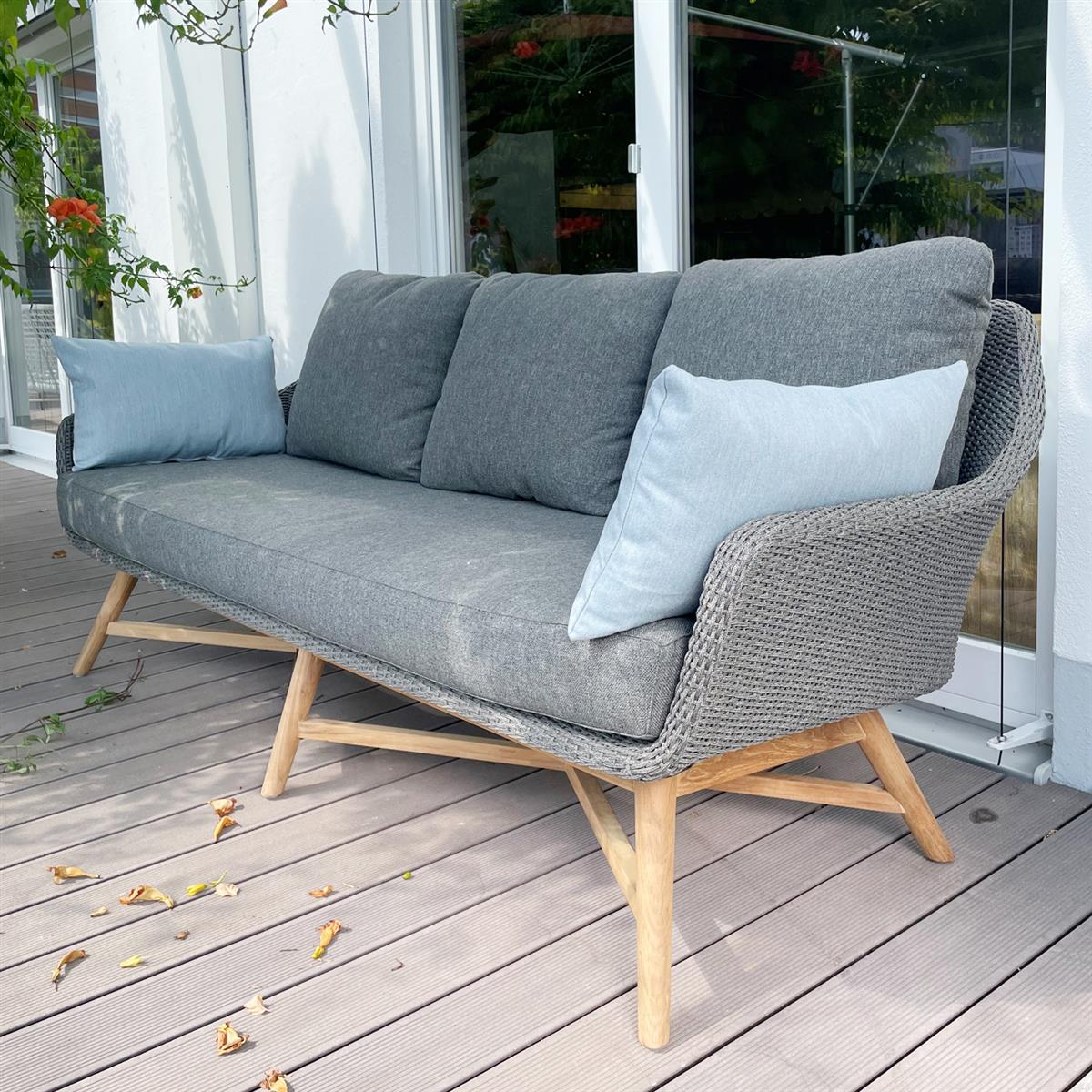 Carmen 3er Lounge Sofa Teak/Rope inkl. Kissen