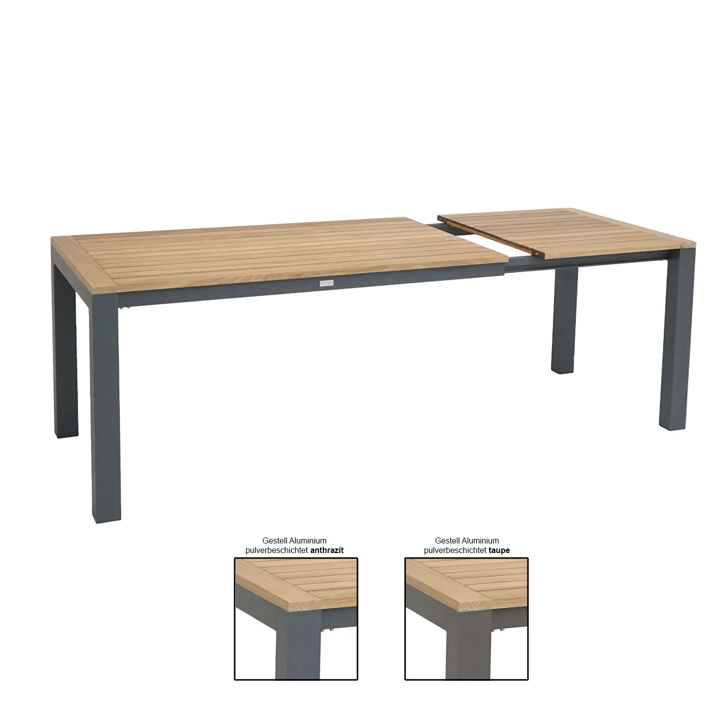 Corus Ausziehtisch 150/210x90 Alu taupe/Teak