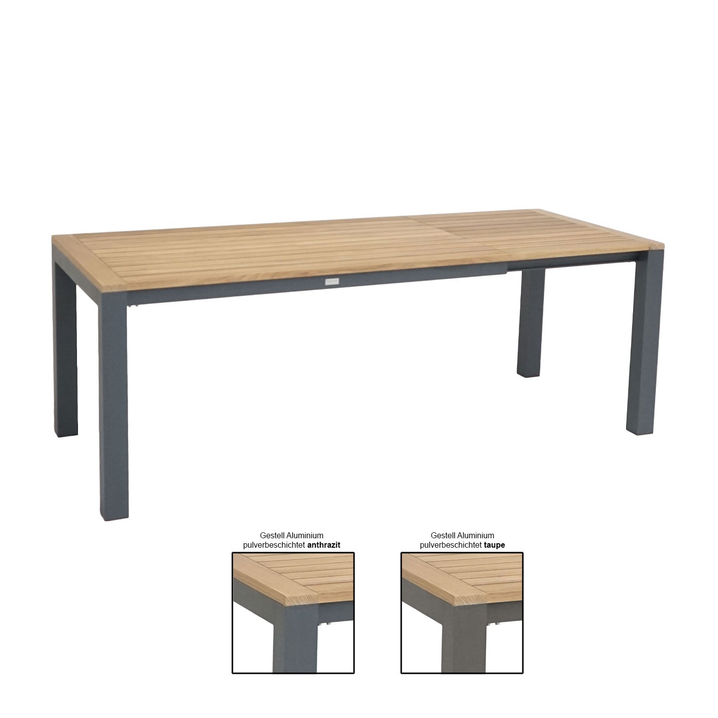 Corus Ausziehtisch 150/210x90 Alu taupe/Teak