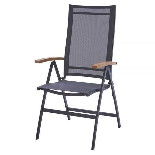 Valencia Hochlehner - Edelstahl grau Sling-Schwarz/Silber/Teakarm