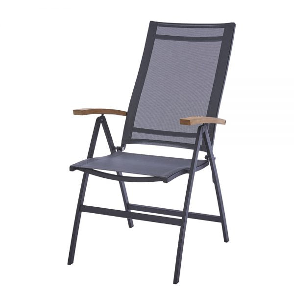 Valencia Hochlehner - Edelstahl grau Sling-Schwarz/Silber/Teakarm