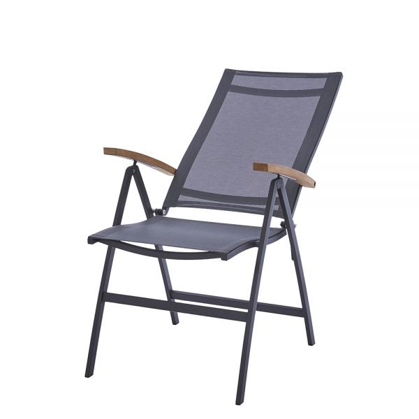 Valencia Hochlehner - Edelstahl grau Sling-Schwarz/Silber/Teakarm