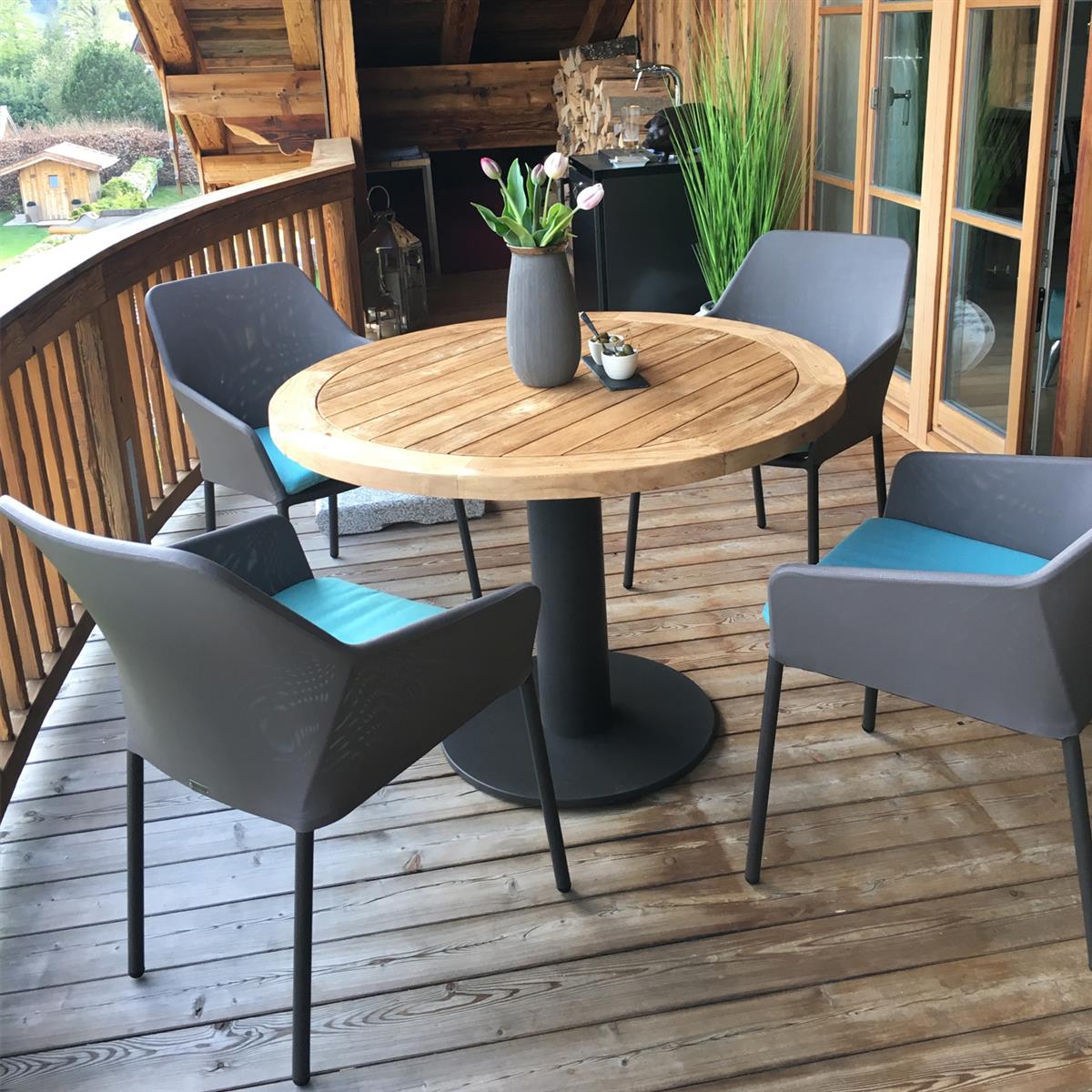 Faro Stapelsessel, Alu anthrazit, sling taupe