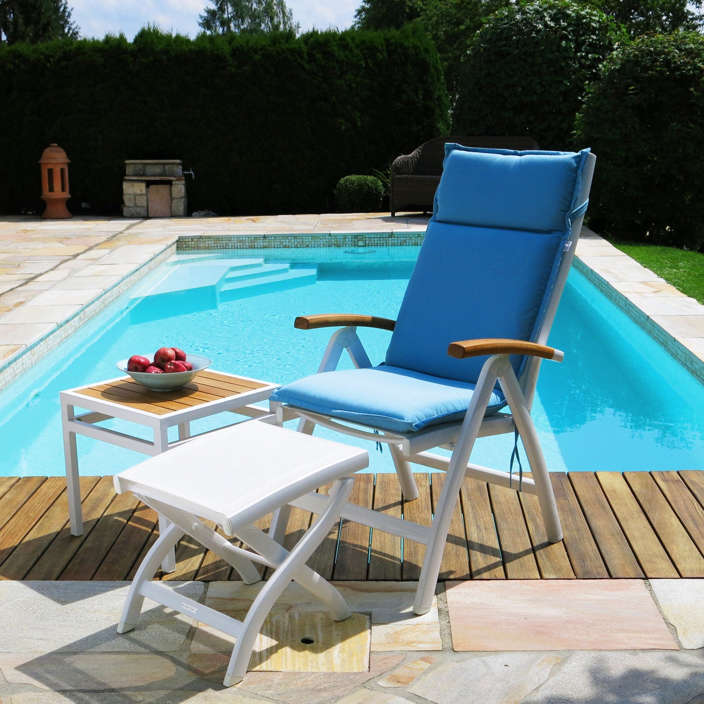 Kreta Multipositionssessel Teak-AL weiß/weiß