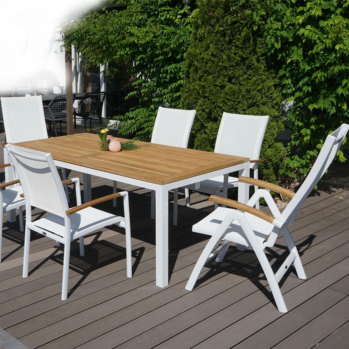 Kreta Multipositionssessel Teak-AL weiß/weiß