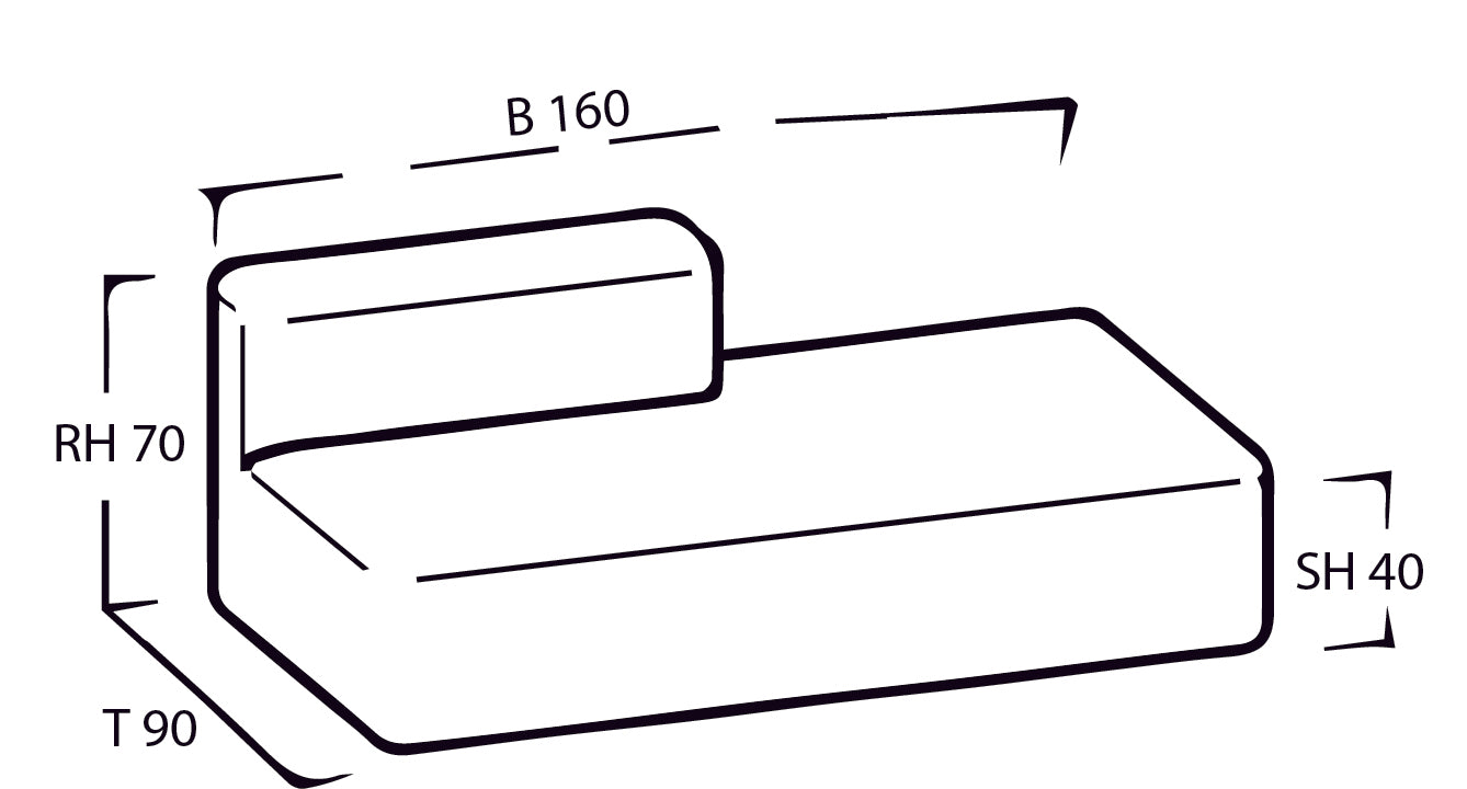 Mare Chaiselongue links 160 x 90 cm sooty