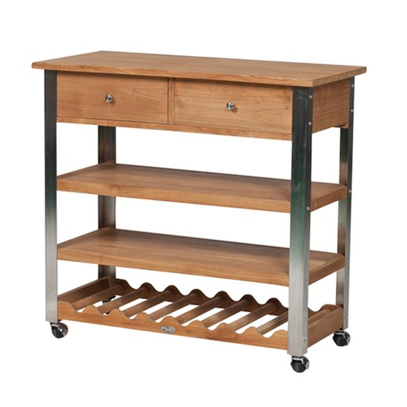 Merlot Beistellwagen Edelstahl mit Teakholz 10331