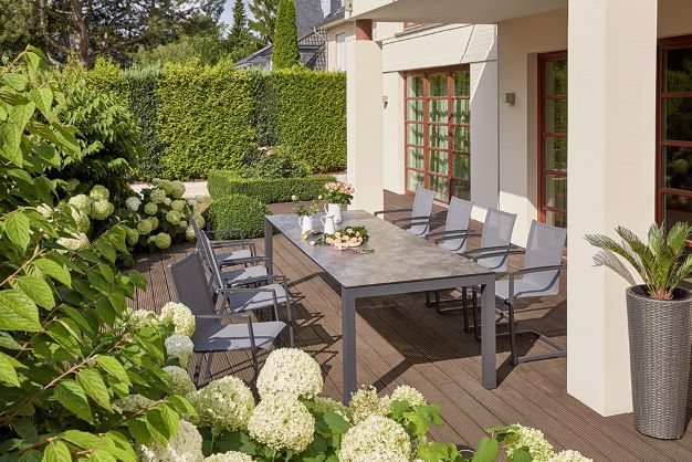 Valencia Stapelsessel Edelstahl dunkelgrau mit Sling silber