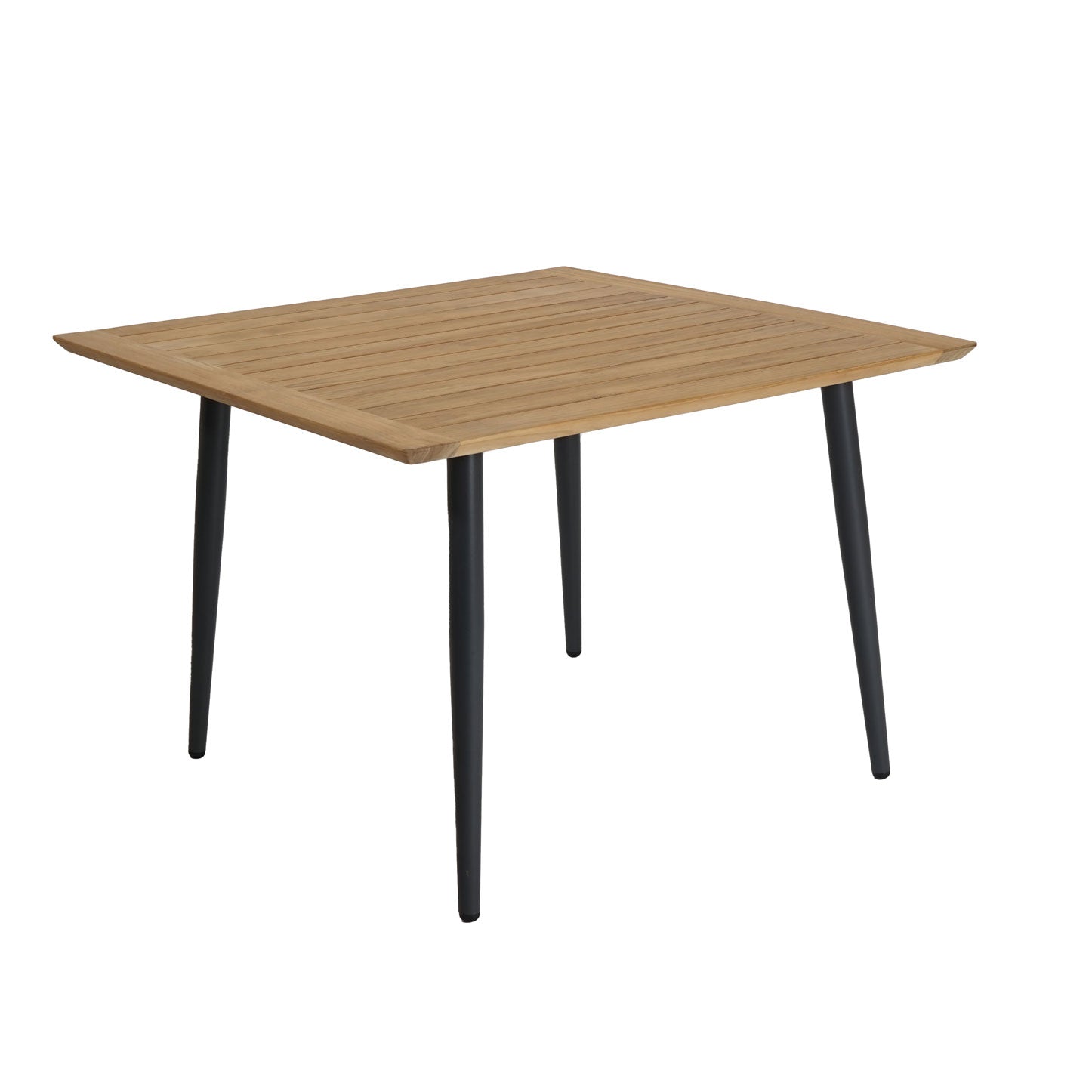 Scandic Tisch Aluminium anthrazit mit Teakholzplatte schweizer Kante