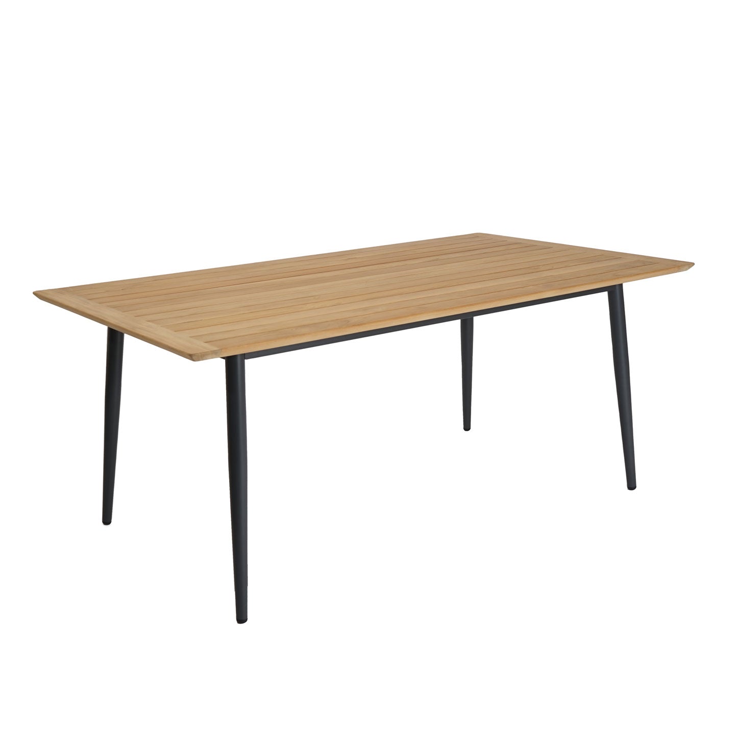 Scandic Tisch Aluminium anthrazit mit Teakholzplatte schweizer Kante