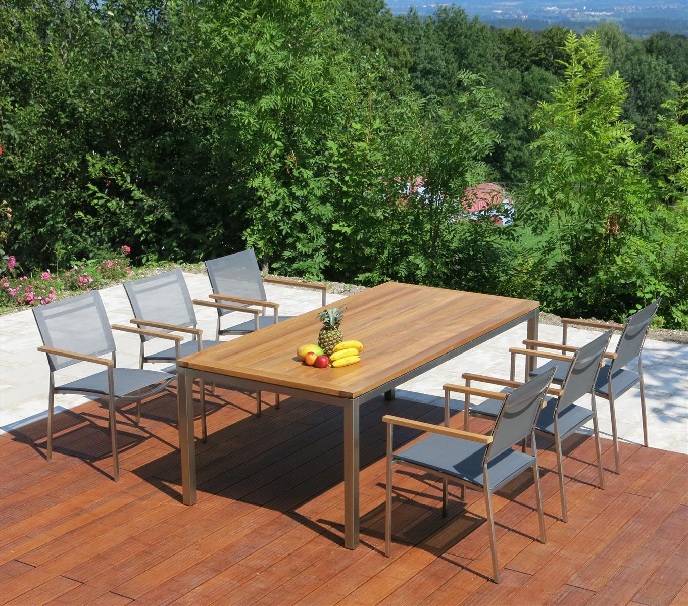 Stratos 50 Ausziehtisch Edelst/Teak 170/270x95