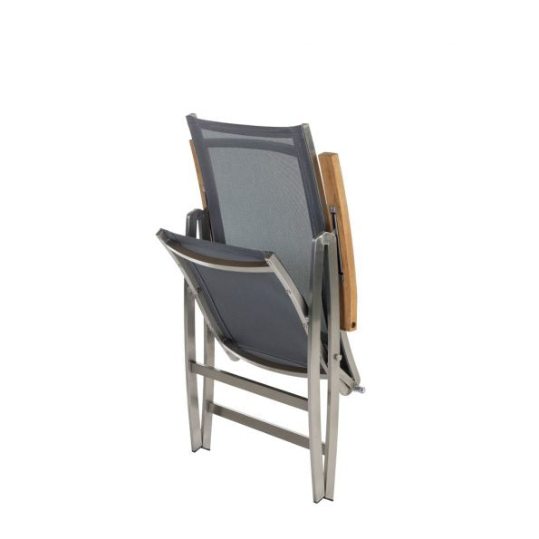 Venedig Hochlehner Edelstahl/Sling-Schwarz/Silber / Teakarm