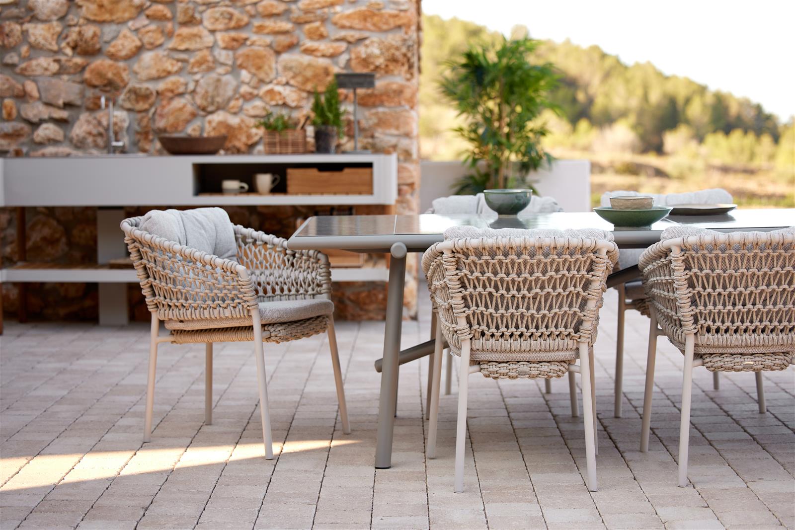 Ocean Dining Stapelsessel sand Cane Line Softrope inkl. Kissensatz