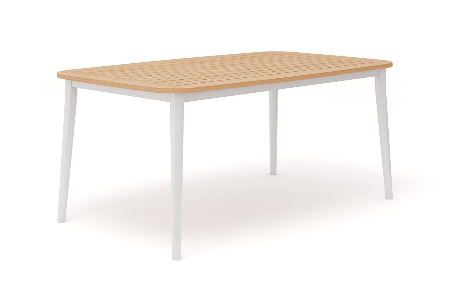 CHARLIE Esstisch Alu weiß mit Teakholzplatte 170 x 100