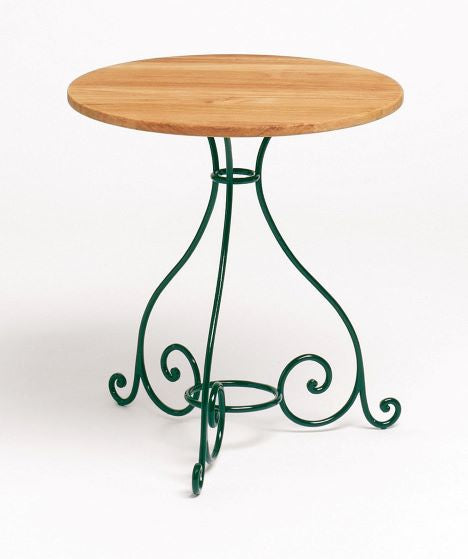 CLASSIC Tisch Ø 65 cm, Eisen grün Platte Teakholz