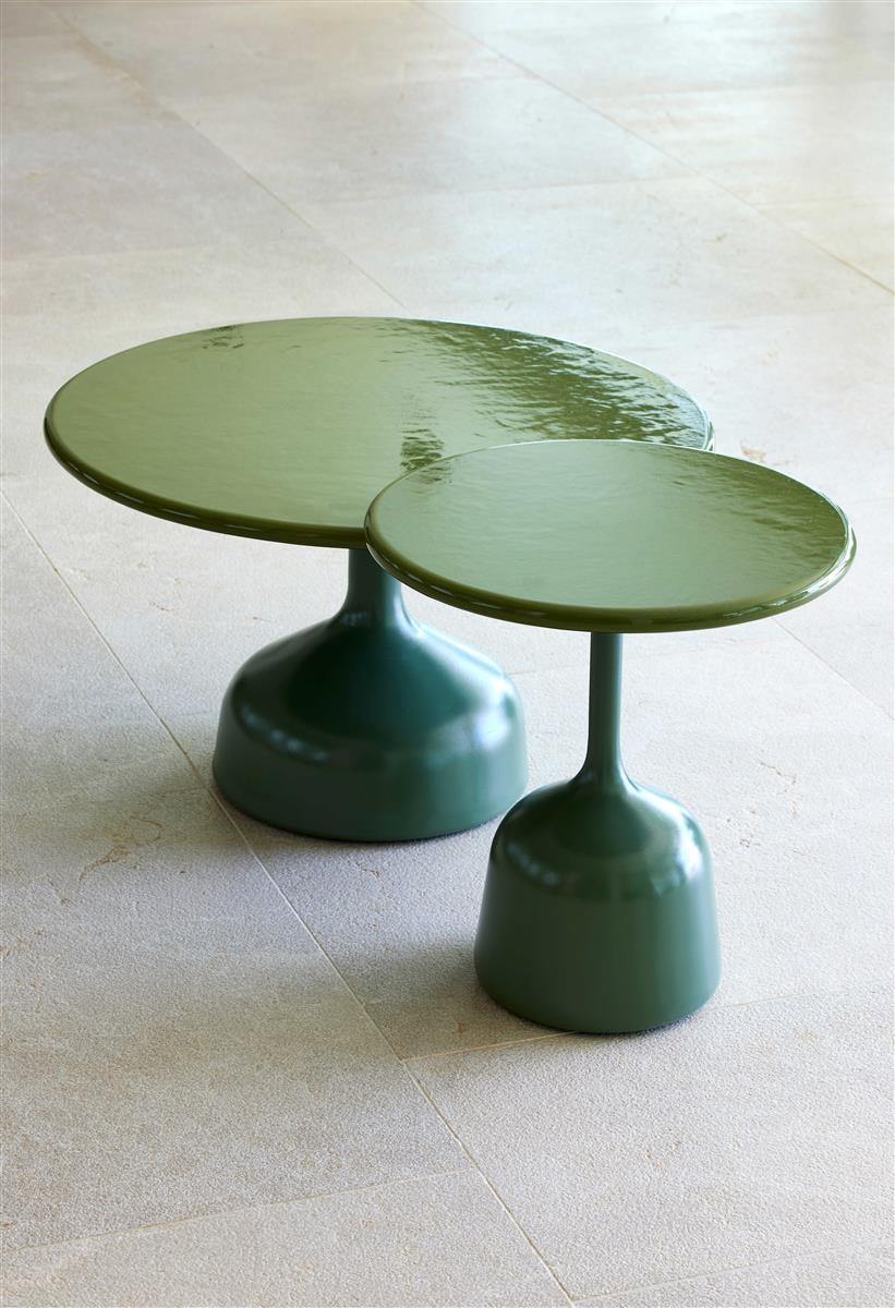 GLAZE Beistelltisch Alu taupe mit glossy Platte Ø 45 cm