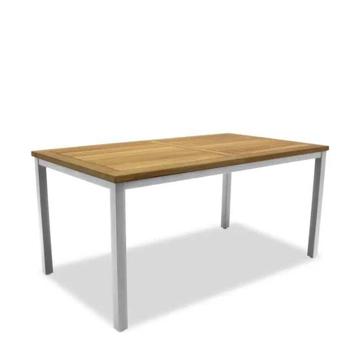 MANCHESTER Ausziehtisch Edelstahl mit Teak 160/220x100