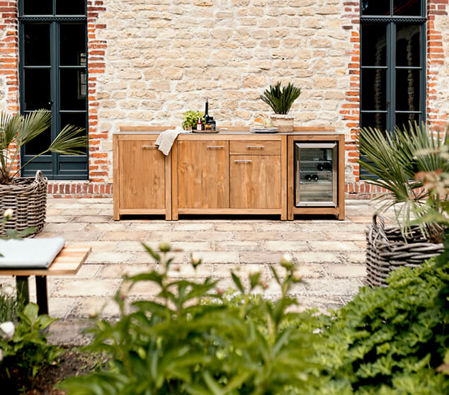 Outdoorküche Doppelmodul  Teak 120x57,5x90 cm