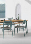 CHARLIE Esstisch Alu petrol mit Teakholzplatte 170 x 100