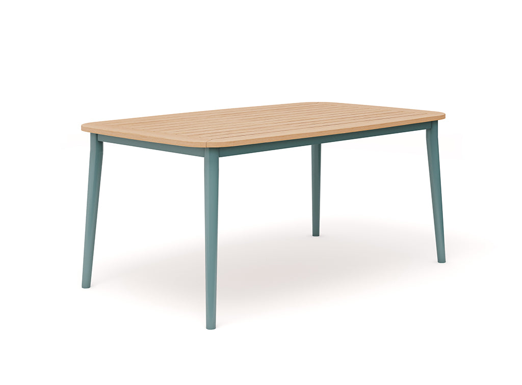 CHARLIE Esstisch Alu petrol mit Teakholzplatte 170 x 100