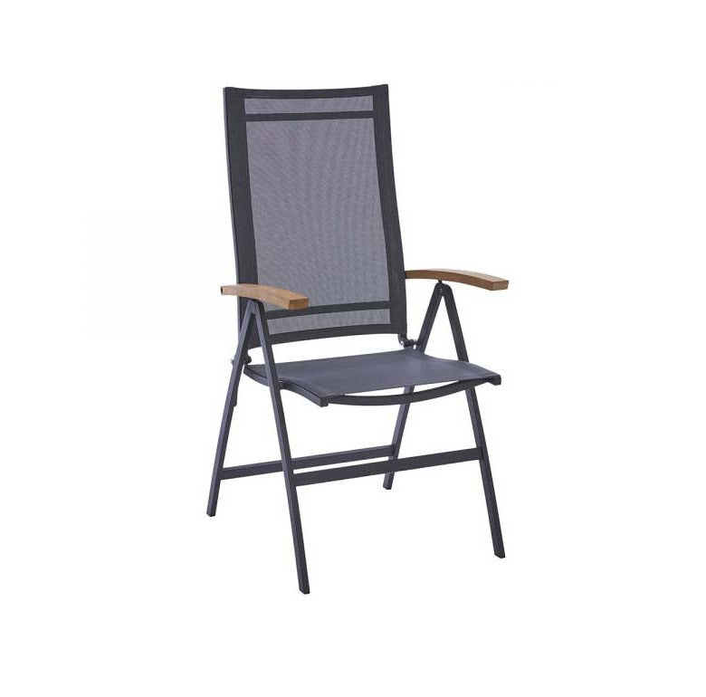 Valencia Hochlehner - Edelstahl grau Sling-Schwarz/Silber/Teakarm