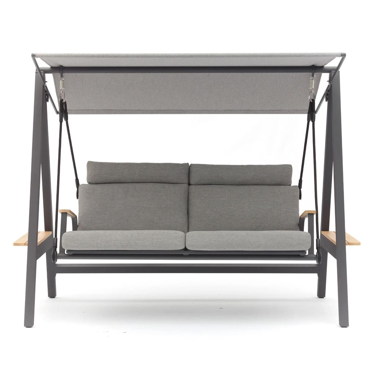 Free Hollywoodschaukel Aluminium anthrazit mit Teak inkl. Kissen
